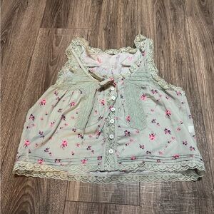 Floral Lace Sleeveless Camisole Tank Top M Light Green Pink Purple Polyester